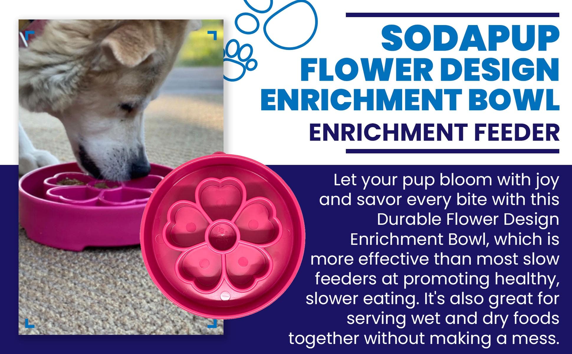 Flower eBowl Deep Slow Feeder Dog Bowl for Enrichment | USA Made by SodaPup/True Dogs, LLC