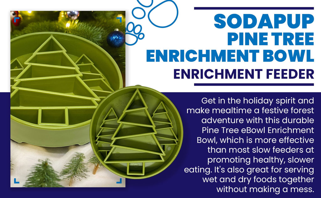 Pine Tree Christmas eBowl Deep Slow Feeder Dog Bowl for Enrichment | USA Made by SodaPup/True Dogs, LLC