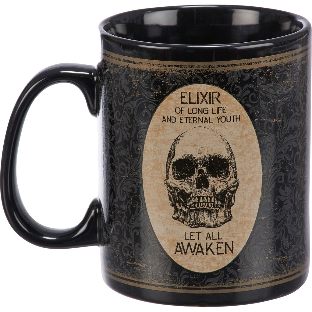 Elixir Of Long Life Eternal Youth Large Stoneware Skull Coffee Mug | Holds 20 oz. by The Bullish Store