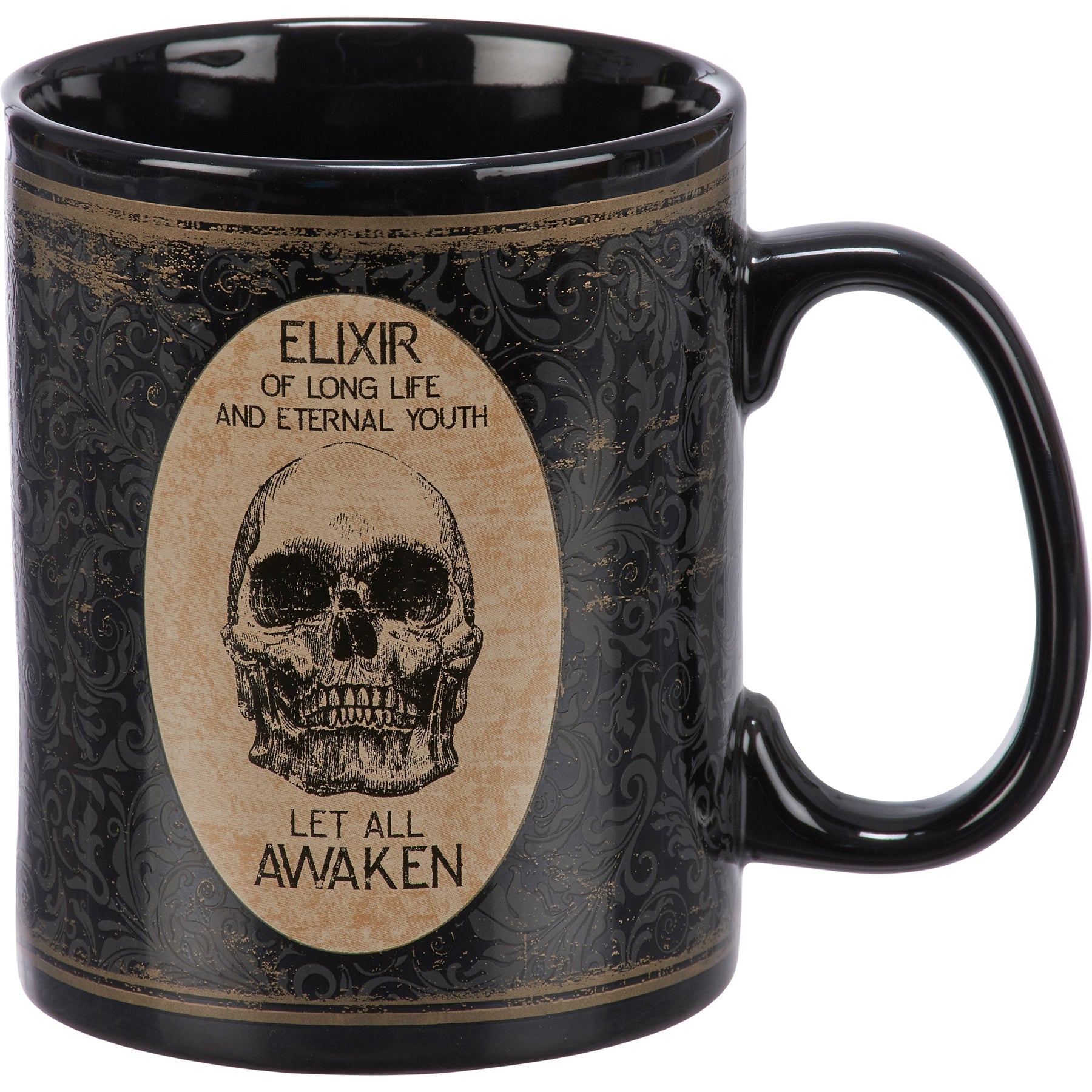 Elixir Of Long Life Eternal Youth Large Stoneware Skull Coffee Mug | Holds 20 oz. by The Bullish Store