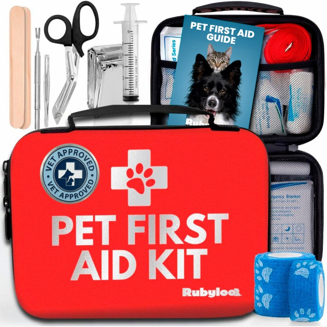 Pet First Aid Kit for Dogs & Cats with Vet-Approved Essentials by Rubyloo