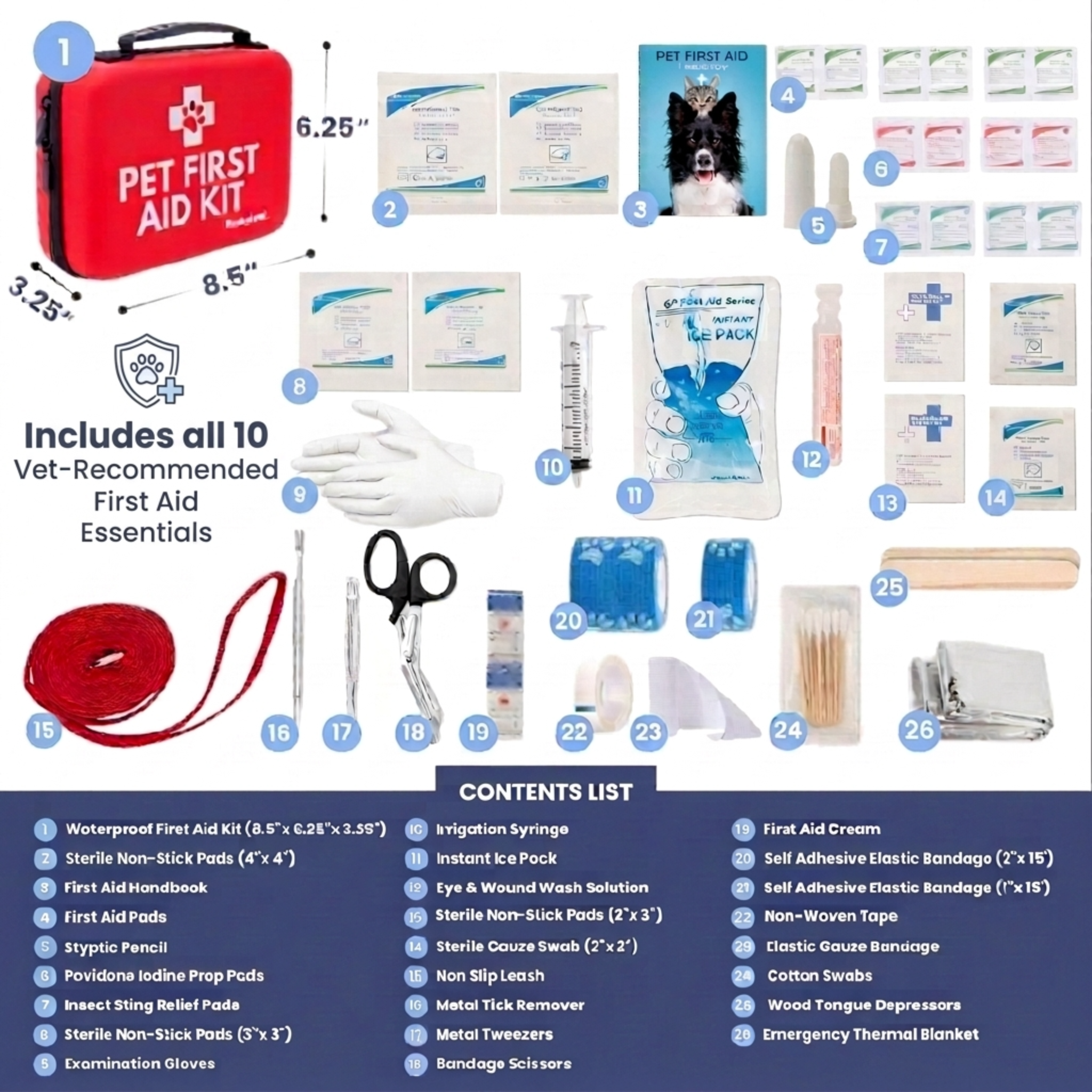 Pet First Aid Kit for Dogs & Cats with Vet-Approved Essentials by Rubyloo