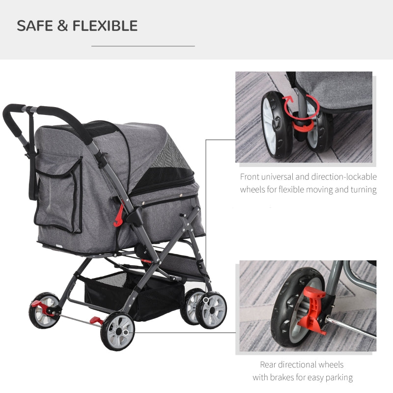 Pet Foldable Travel Carriage Stroller with Reversible Handle by Furr Baby Gifts