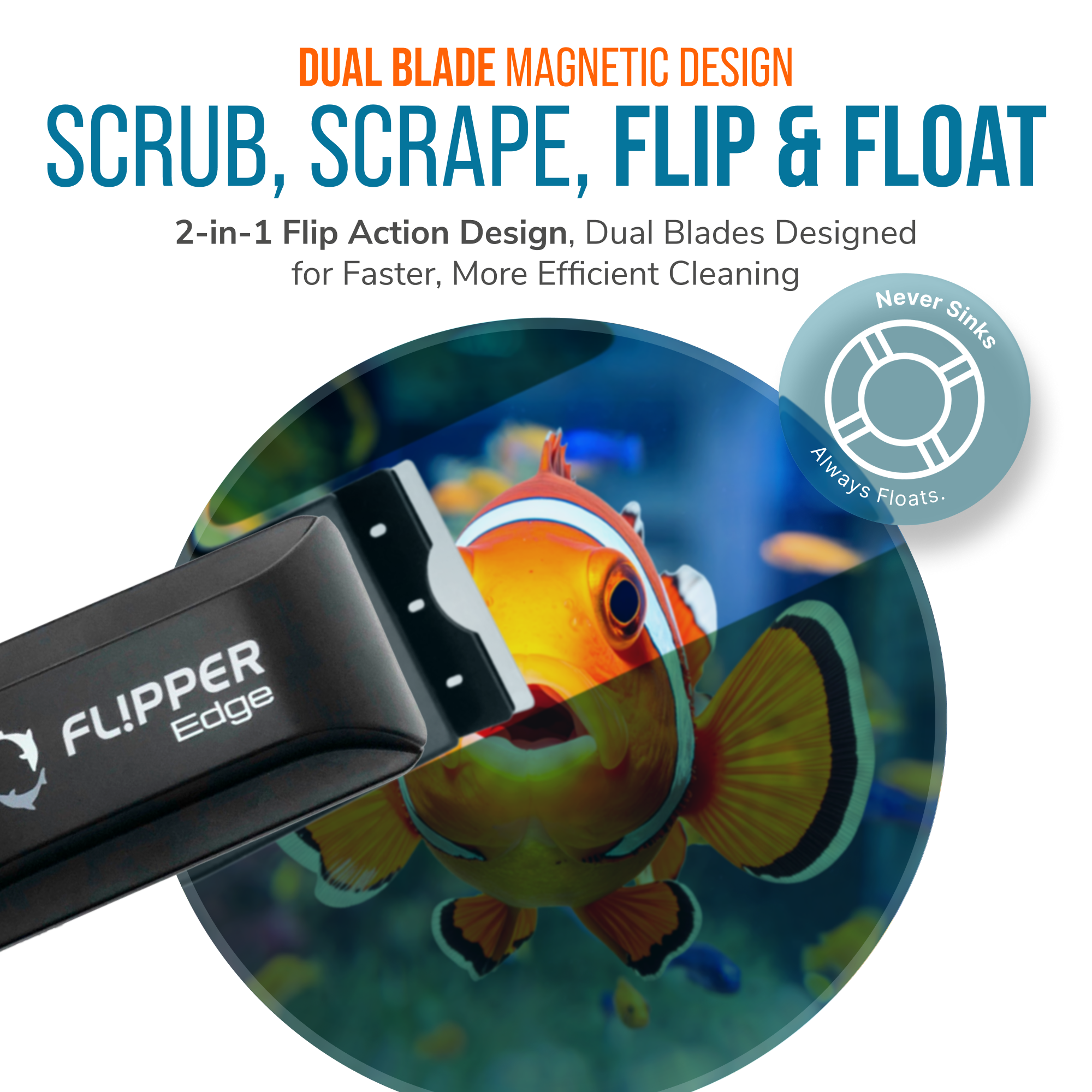 Flipper Edge 2 in 1 Floating Magnetic Aquarium Algae Cleaner (Standard) by Flipper Aquarium Products