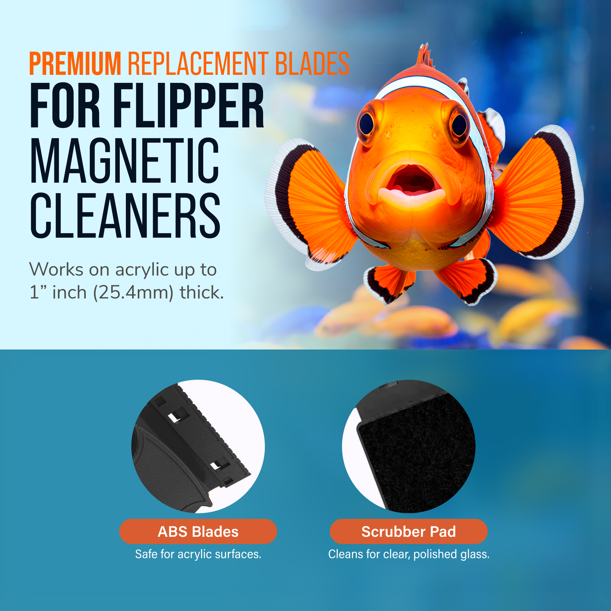 Flipper MAX ABS Replacement Blades Straight Edge 5 Pack - Acrylic Tanks by Flipper Aquarium Products