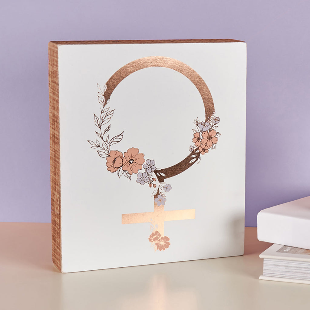 Female Box Sign | Female Gender Symbol Wooden Sign Decor | 7.75" x 9" by The Bullish Store