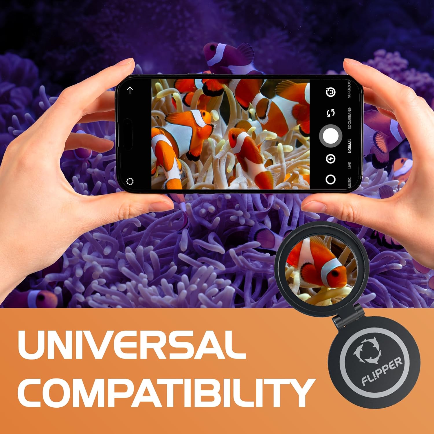 Flipper Flip-Kick Phone Filter Aquarium Reef Lens with Orange and Yellow Lenses by Flipper Aquarium Products