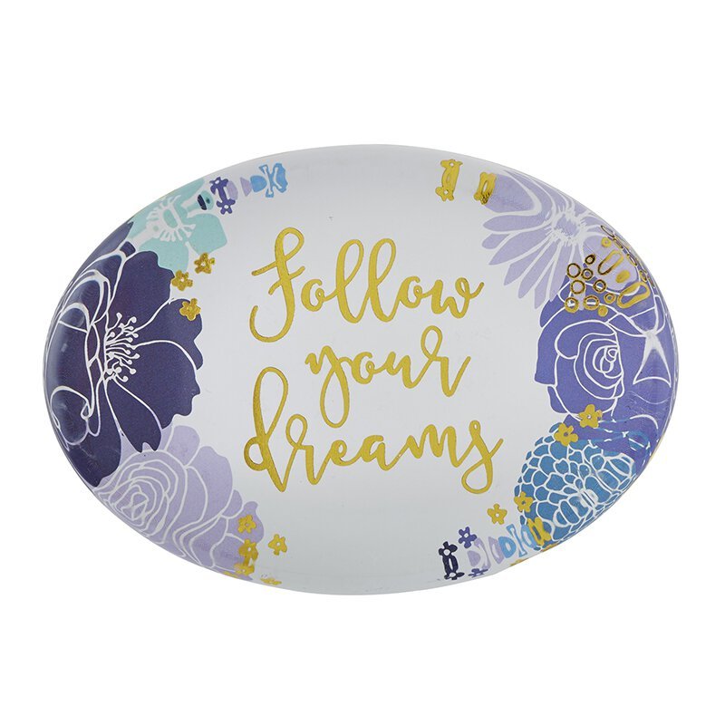 Follow Your Dreams Oval Floral Glass Paperweight by The Bullish Store