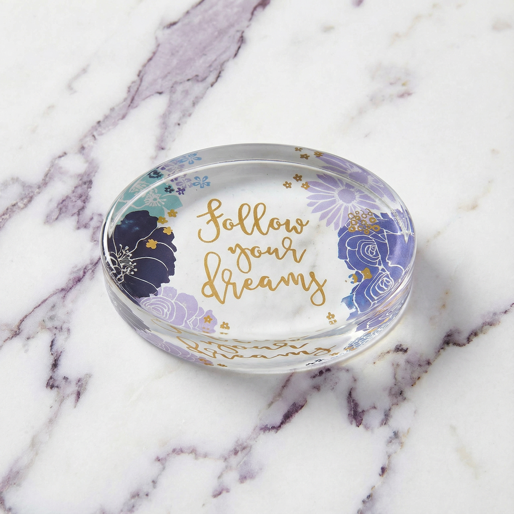 Follow Your Dreams Oval Floral Glass Paperweight by The Bullish Store