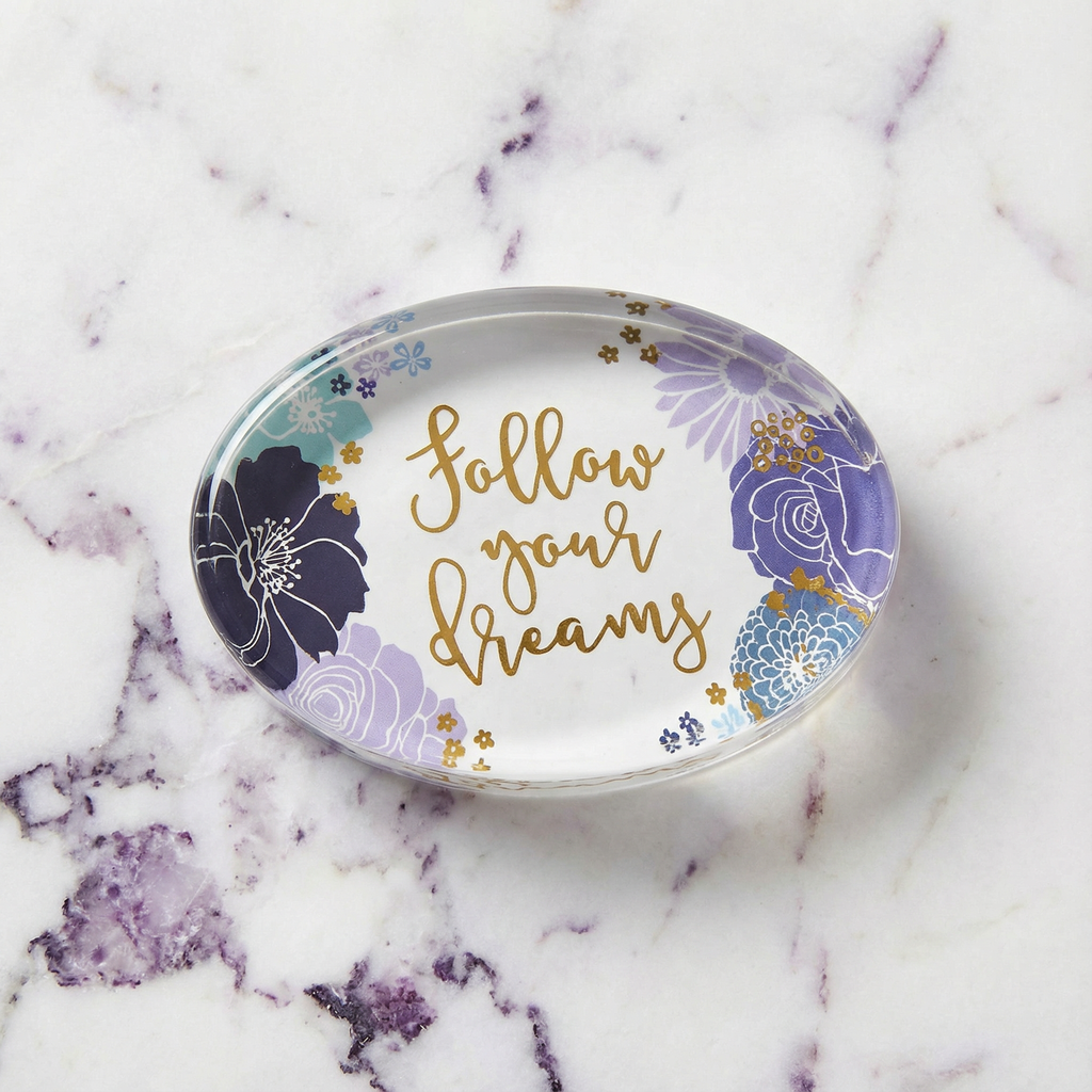Follow Your Dreams Oval Floral Glass Paperweight by The Bullish Store