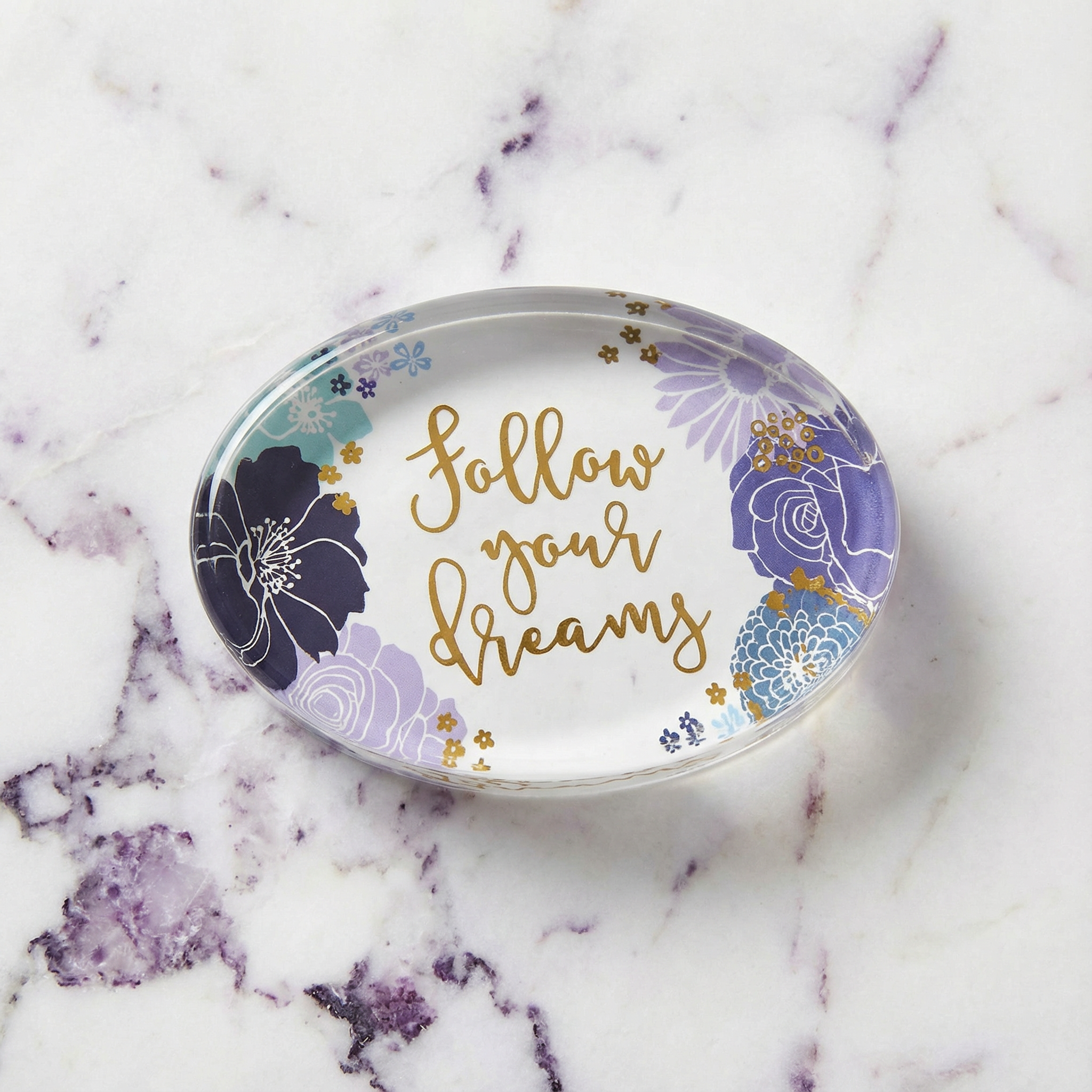 Follow Your Dreams Oval Floral Glass Paperweight by The Bullish Store