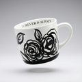 Forever & Always Mug in White with Black Floral Artwork | Giftable Coffee Tea Cup | 15oz by The Bullish Store