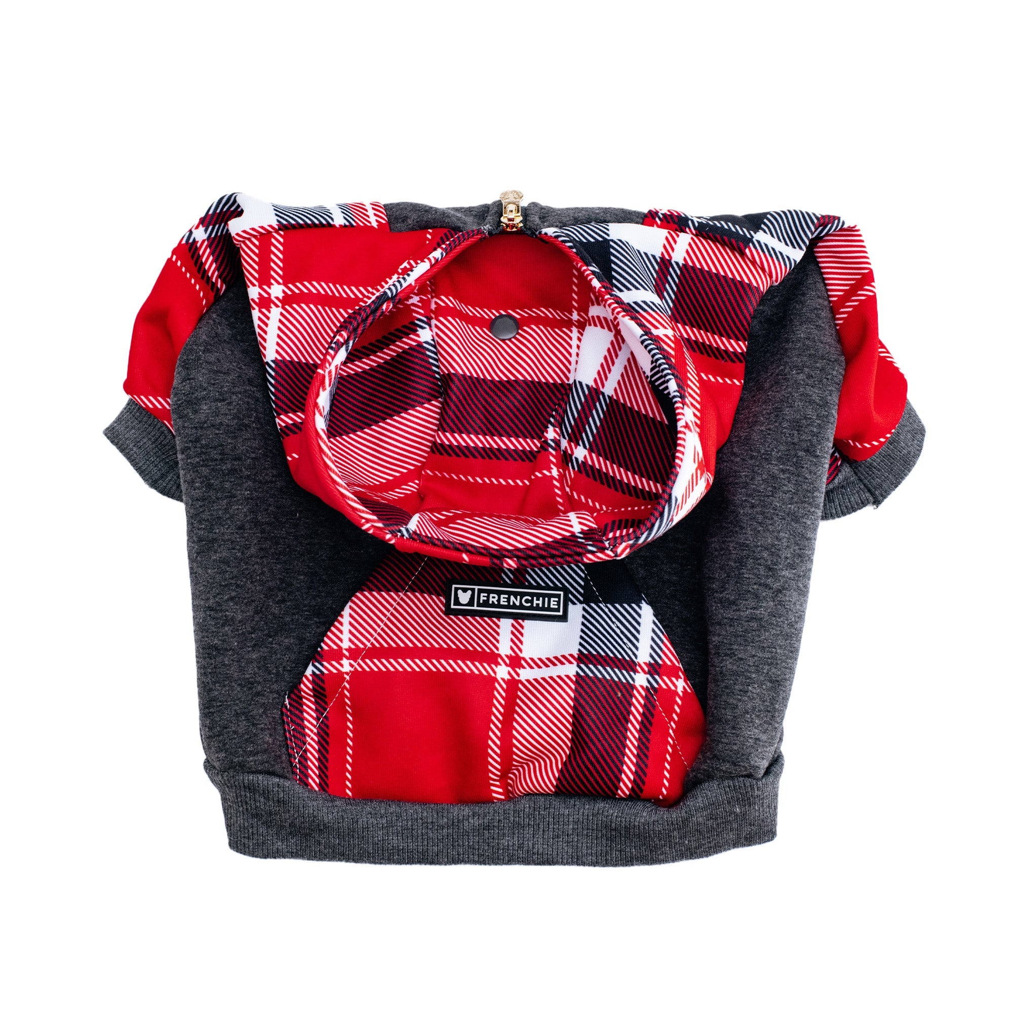 Frenchie Dog Hoodie - Scarlet Plaid by Frenchie Bulldog