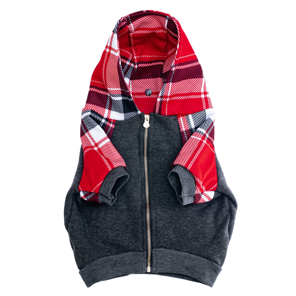 Frenchie Dog Hoodie - Scarlet Plaid by Frenchie Bulldog