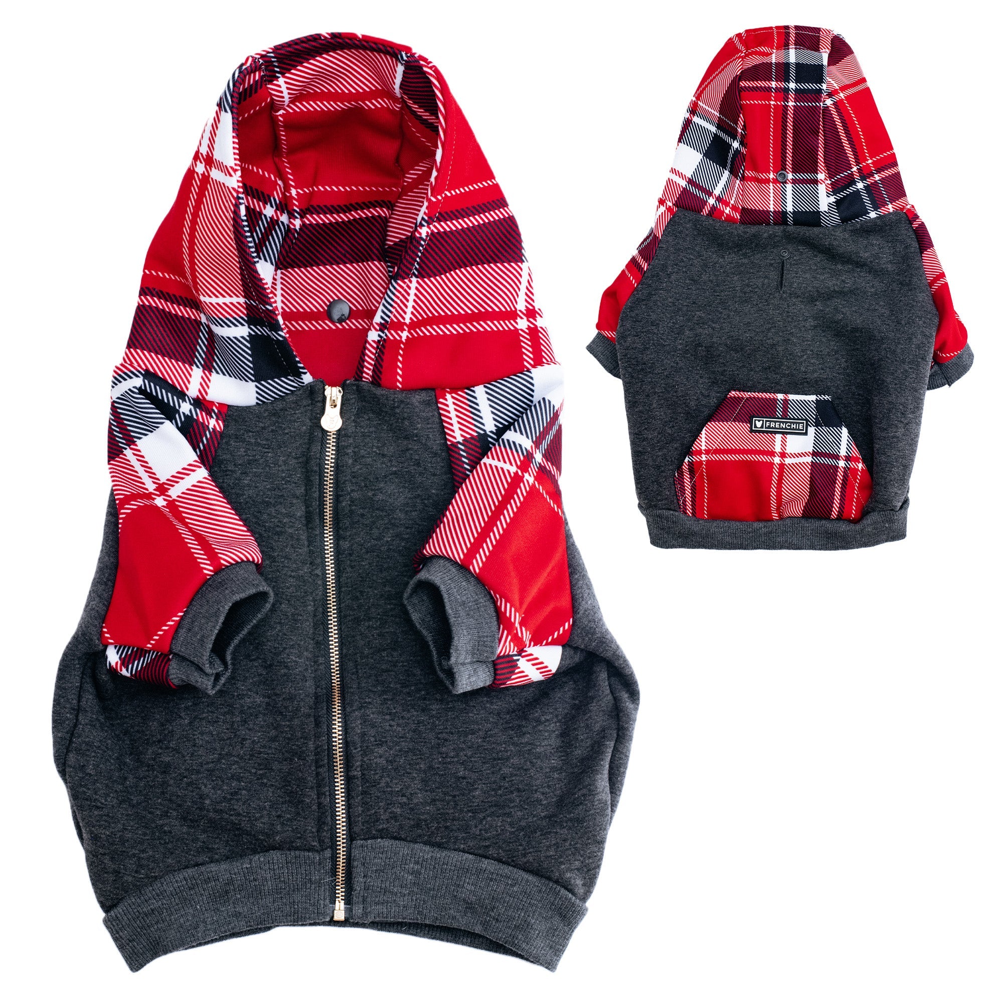 Frenchie Dog Hoodie - Scarlet Plaid by Frenchie Bulldog