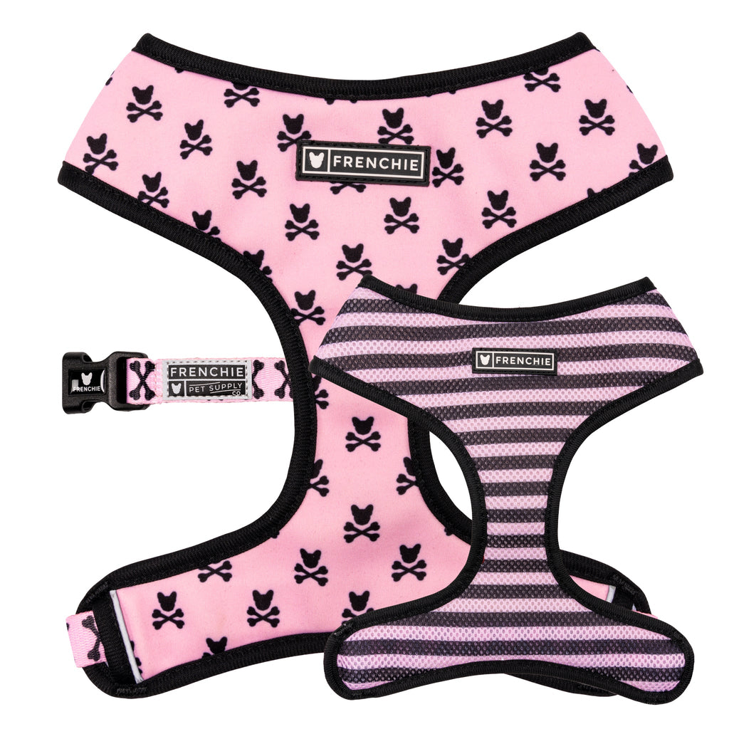 Frenchie Duo Reversible Harness - Pink Bad to the Bone by Frenchie Bulldog