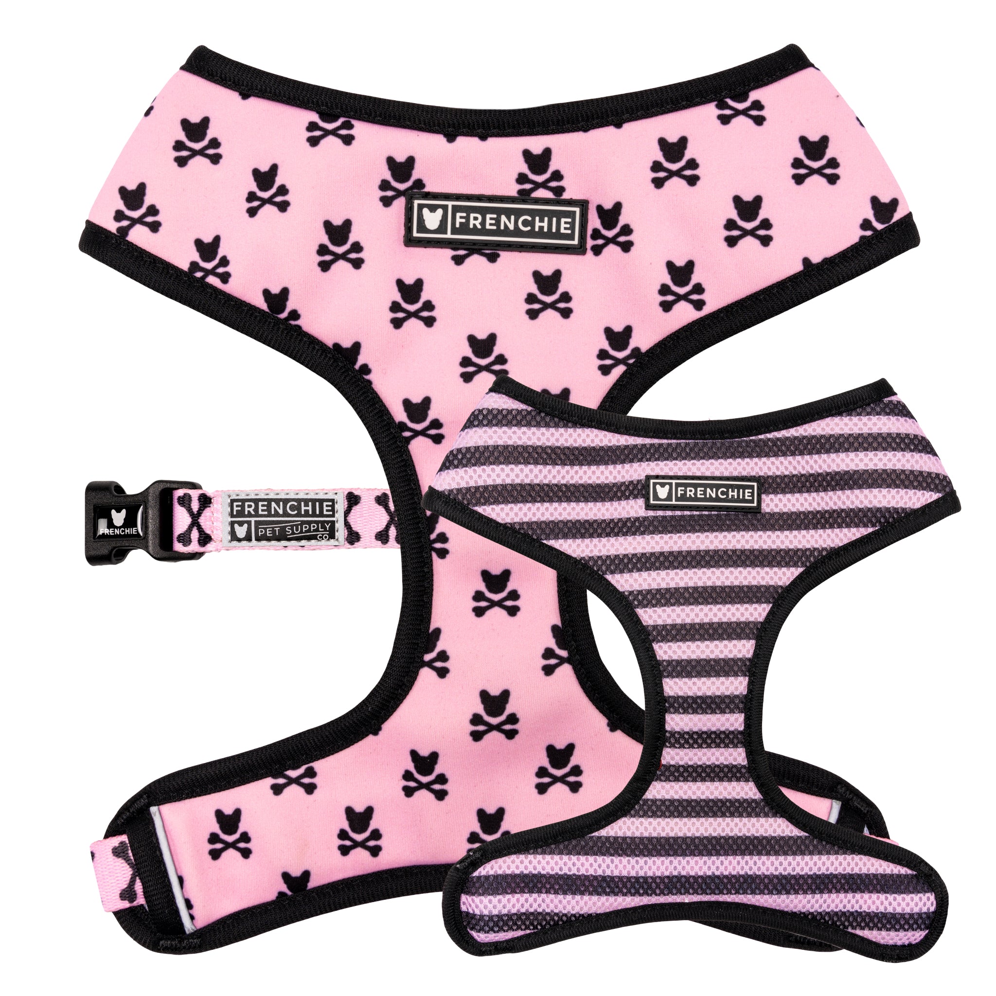 Frenchie Duo Reversible Harness - Pink Bad to the Bone by Frenchie Bulldog