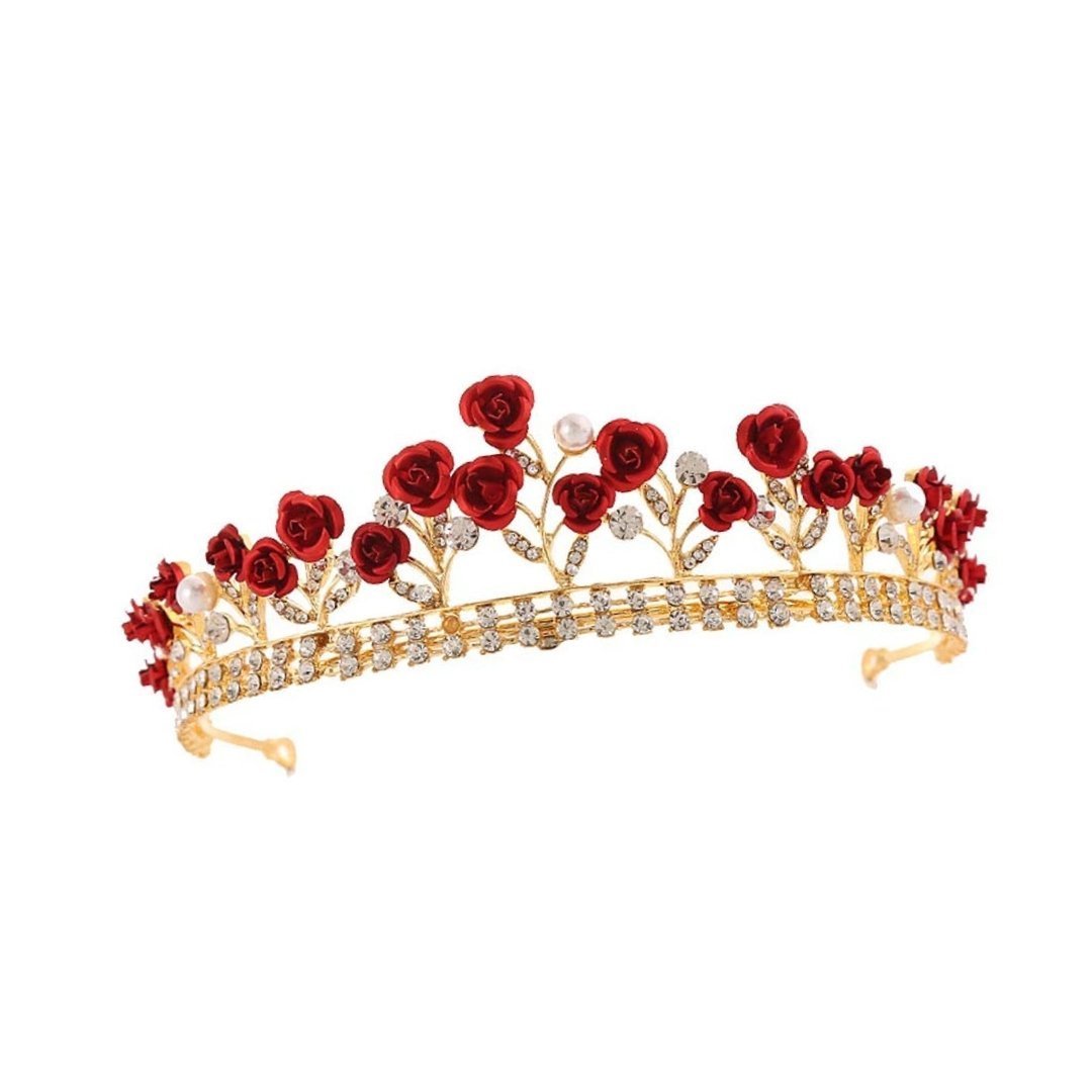Fresh Romance Red Roses Tiara Crown | Royalty Crown Hair Accessory by The Bullish Store