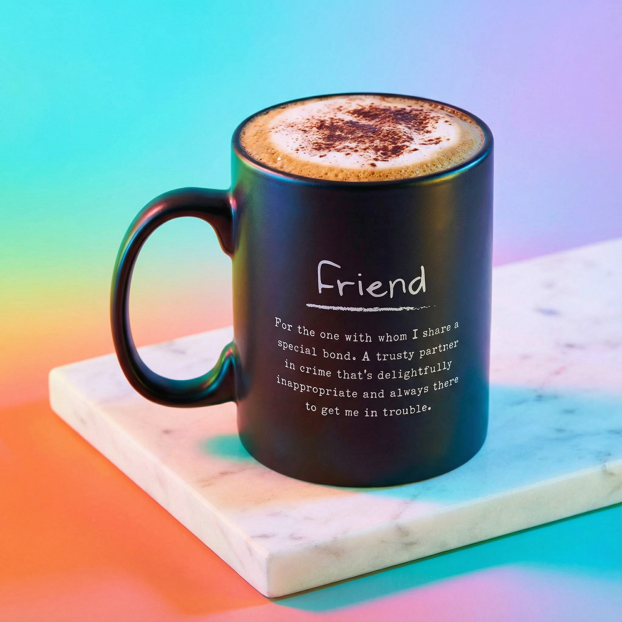 Friend Poetry Stoneware Mug | Matte Black Double-sided Coffee Tea Cup | 20oz by The Bullish Store
