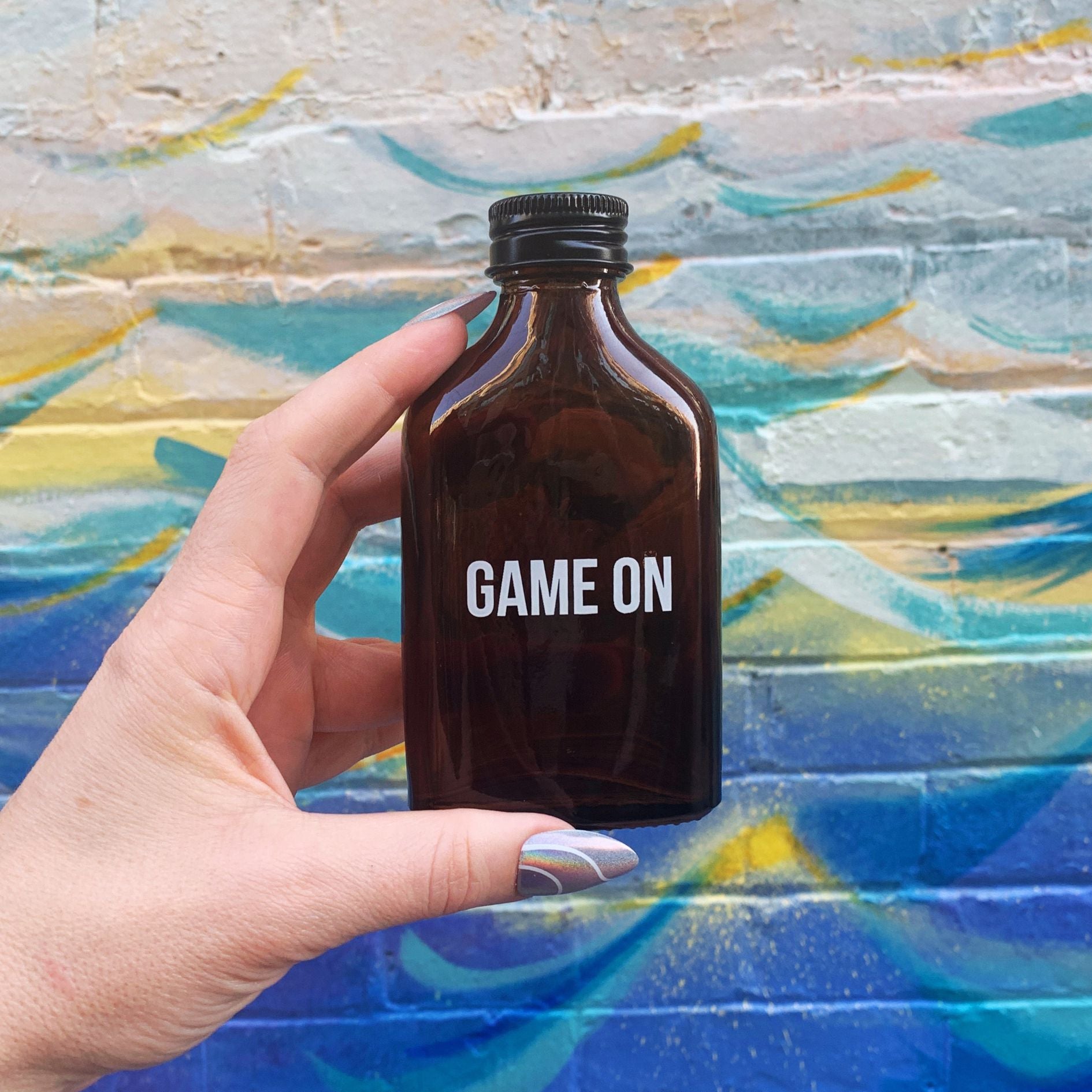 Game On Amber Mini Flask | Fathers Day, Dad Gift, Sports Themed Liquor Bottle | Glass by The Bullish Store