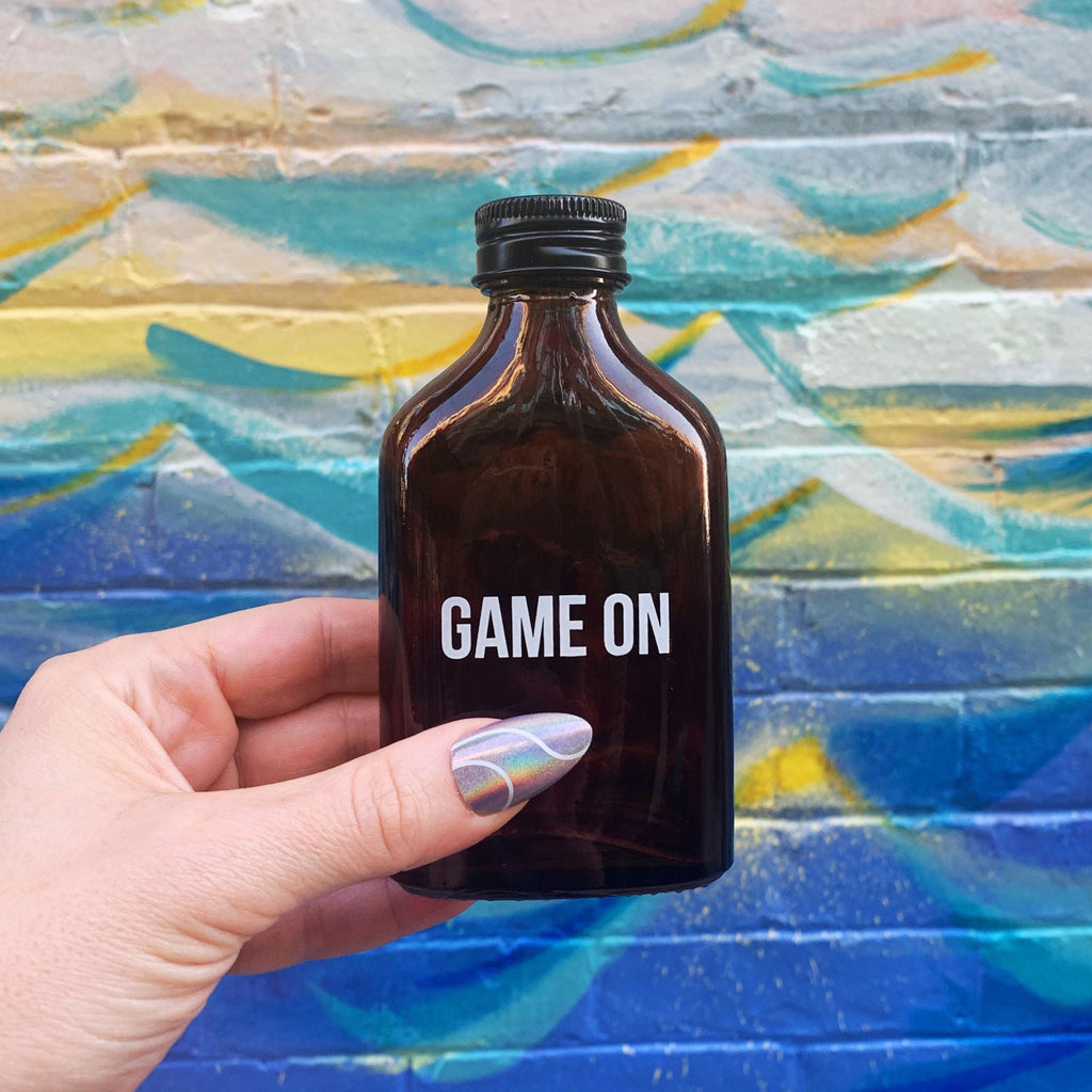 Game On Amber Mini Flask | Fathers Day, Dad Gift, Sports Themed Liquor Bottle | Glass by The Bullish Store
