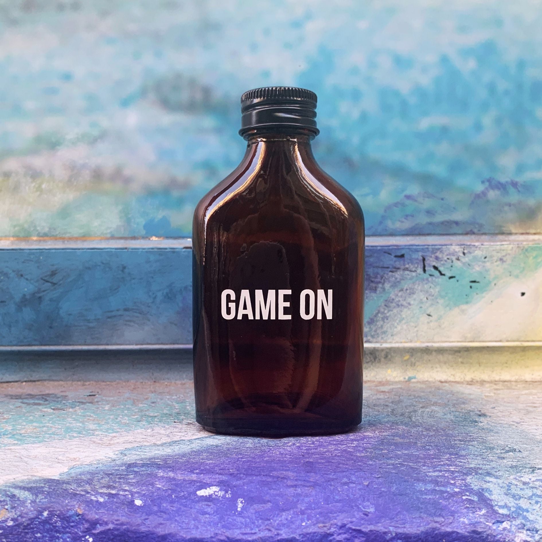 Game On Amber Mini Flask | Fathers Day, Dad Gift, Sports Themed Liquor Bottle | Glass by The Bullish Store
