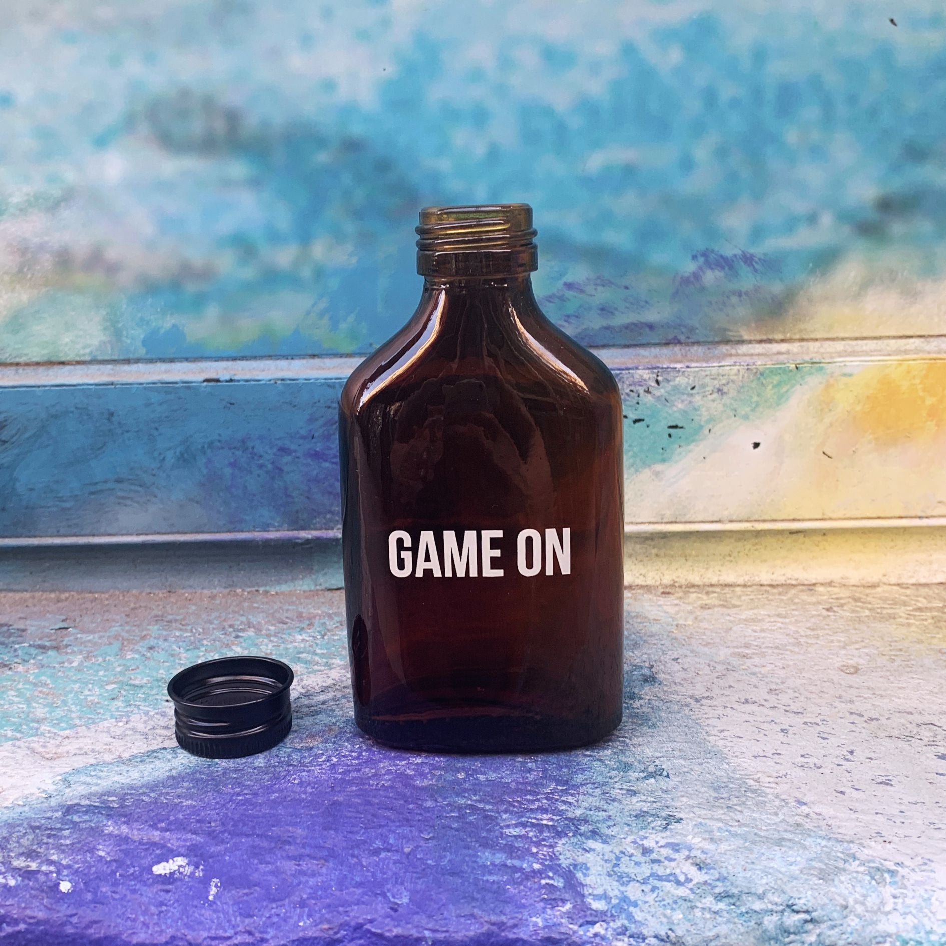 Game On Amber Mini Flask | Fathers Day, Dad Gift, Sports Themed Liquor Bottle | Glass by The Bullish Store