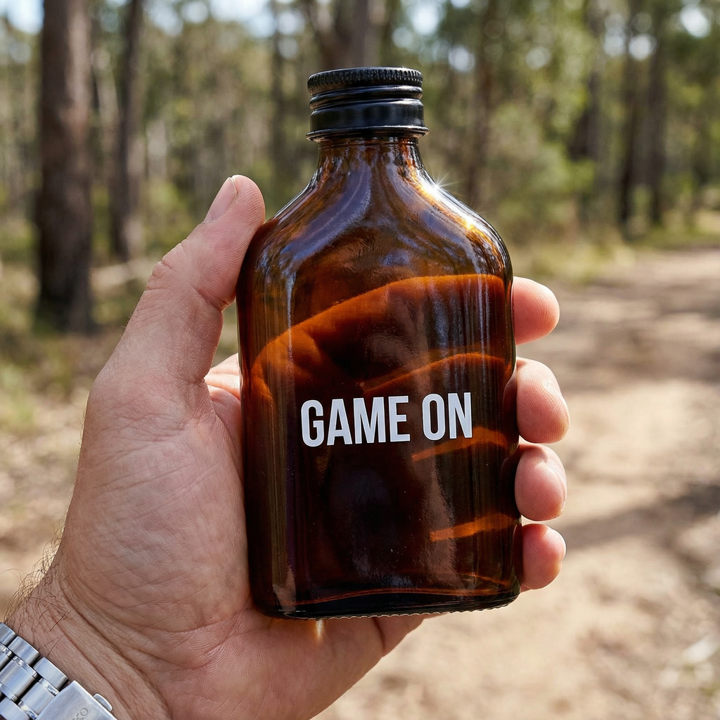 Game On Amber Mini Flask | Fathers Day, Dad Gift, Sports Themed Liquor Bottle | Glass by The Bullish Store