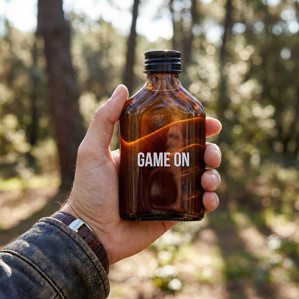 Game On Amber Mini Flask | Fathers Day, Dad Gift, Sports Themed Liquor Bottle | Glass by The Bullish Store