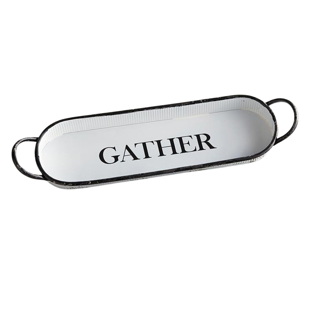 Gather Oval Tray | Decorative Metal Rustic Serving Tray | 20" x 6.5" by The Bullish Store