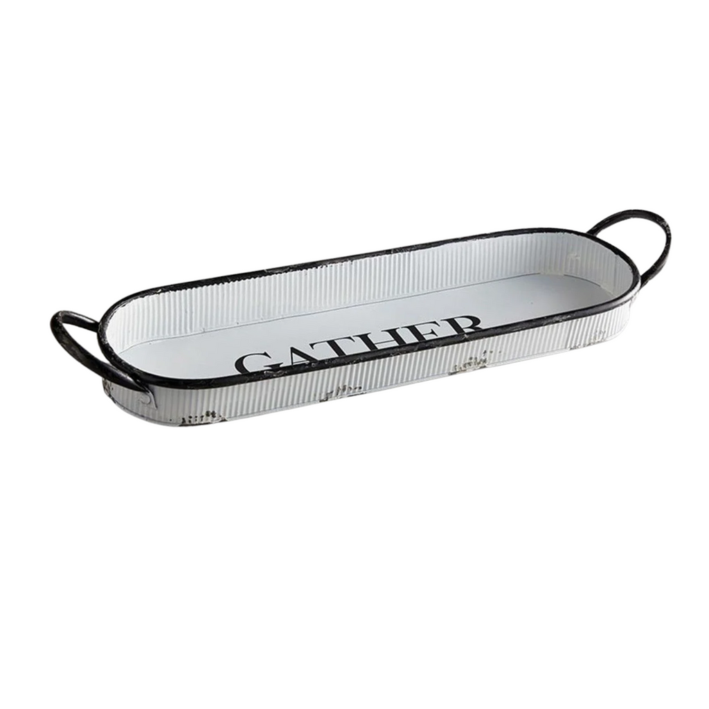 Gather Oval Tray | Decorative Metal Rustic Serving Tray | 20" x 6.5" by The Bullish Store