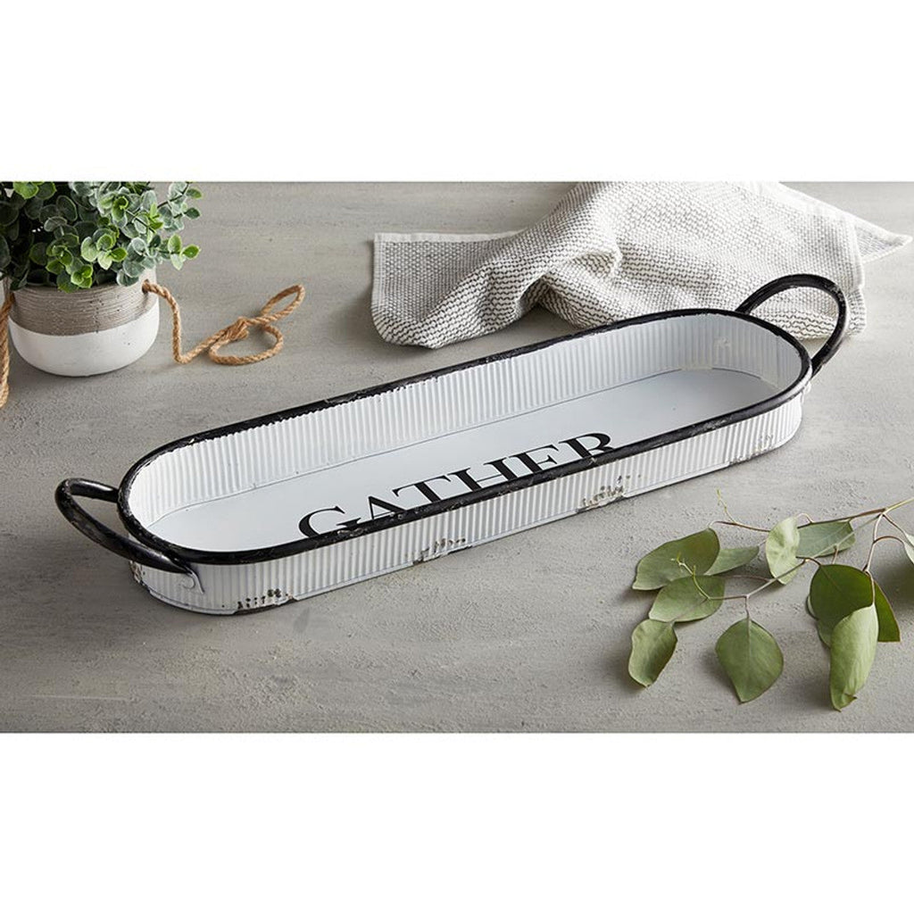 Gather Oval Tray | Decorative Metal Rustic Serving Tray | 20" x 6.5" by The Bullish Store