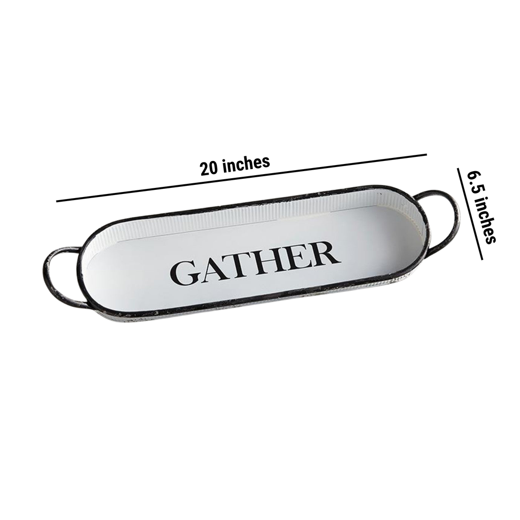 Gather Oval Tray | Decorative Metal Rustic Serving Tray | 20" x 6.5" by The Bullish Store