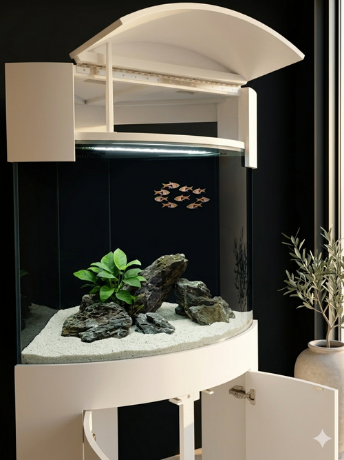 90g Corner 1/4 Cylinder Reef-Ready Aquarium Set in White by AQUA VIM