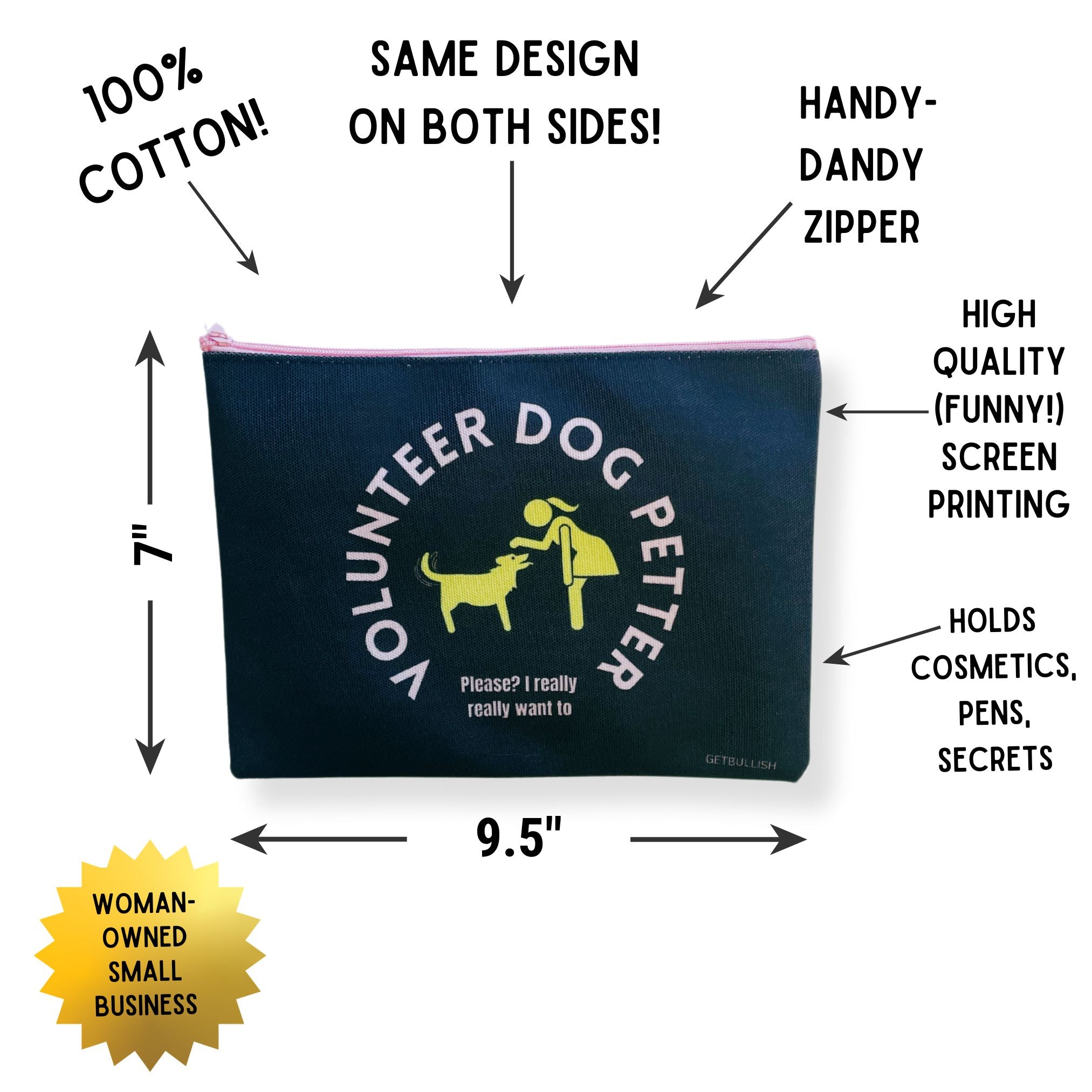 GetBullish Volunteer Dog Petter Canvas Zipper Pouch 9.5" x 7" | Cosmetics Bag or Pencil Case by The Bullish Store