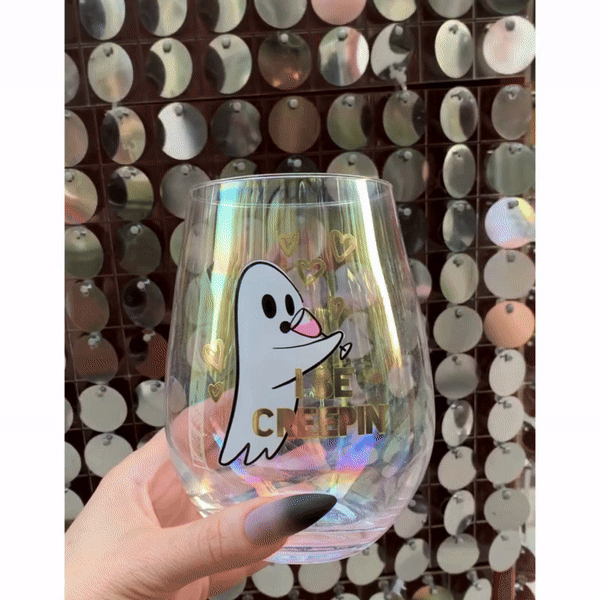 Ghost "I Be Creepin" Jumbo Stemless Wine Glass in Iridescent | 30 Oz. | Holds an Entire Bottle of Wine by The Bullish Store