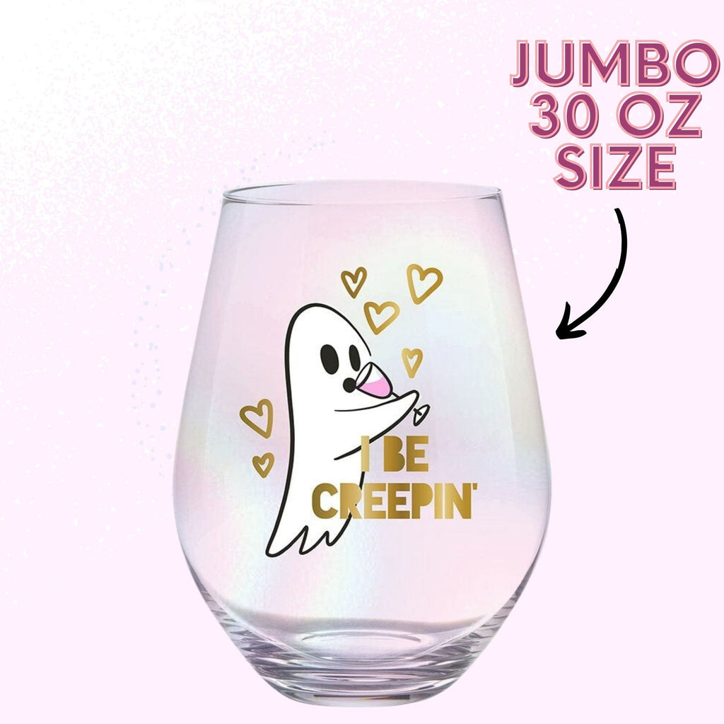 Ghost "I Be Creepin" Jumbo Stemless Wine Glass in Iridescent | 30 Oz. | Holds an Entire Bottle of Wine by The Bullish Store