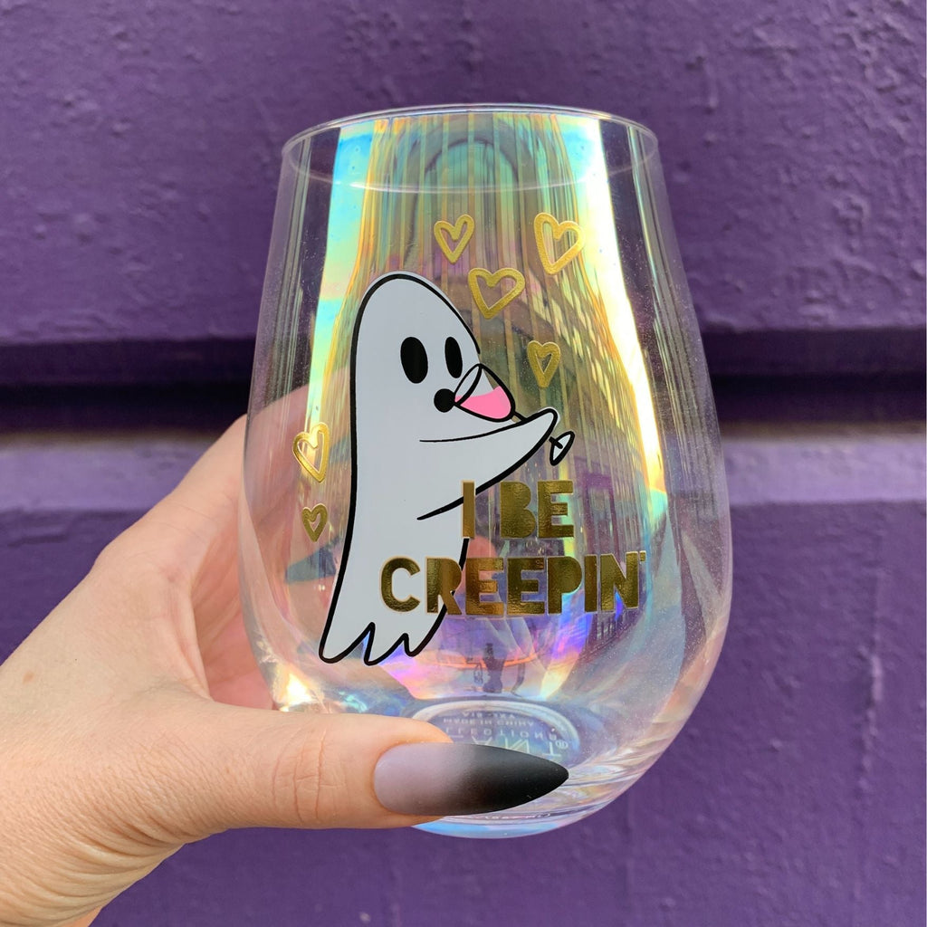 Ghost "I Be Creepin" Jumbo Stemless Wine Glass in Iridescent | 30 Oz. | Holds an Entire Bottle of Wine by The Bullish Store