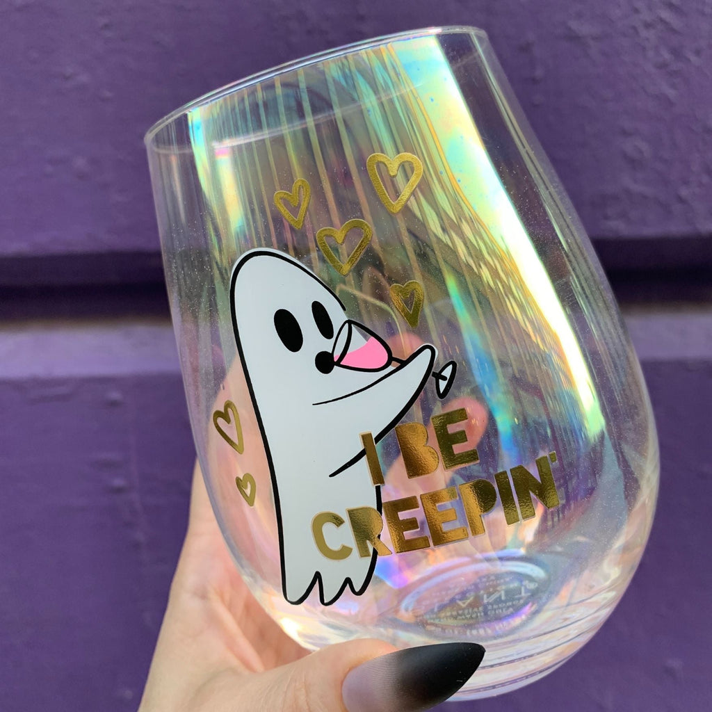 Ghost "I Be Creepin" Jumbo Stemless Wine Glass in Iridescent | 30 Oz. | Holds an Entire Bottle of Wine by The Bullish Store