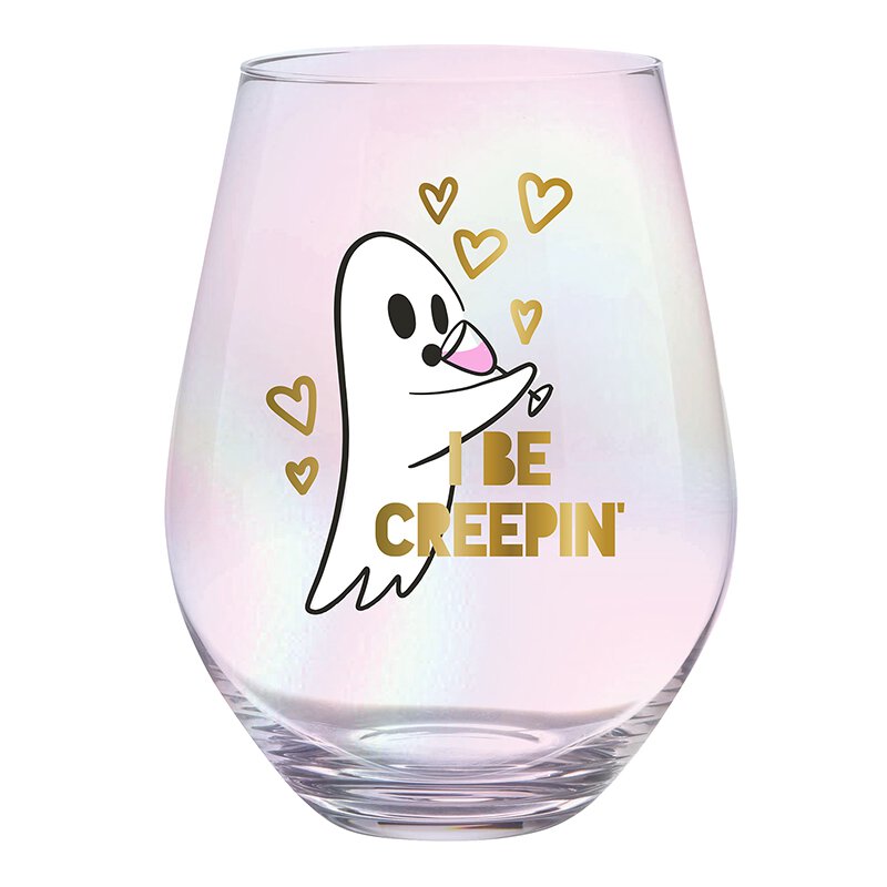 Ghost "I Be Creepin" Jumbo Stemless Wine Glass in Iridescent | 30 Oz. | Holds an Entire Bottle of Wine by The Bullish Store
