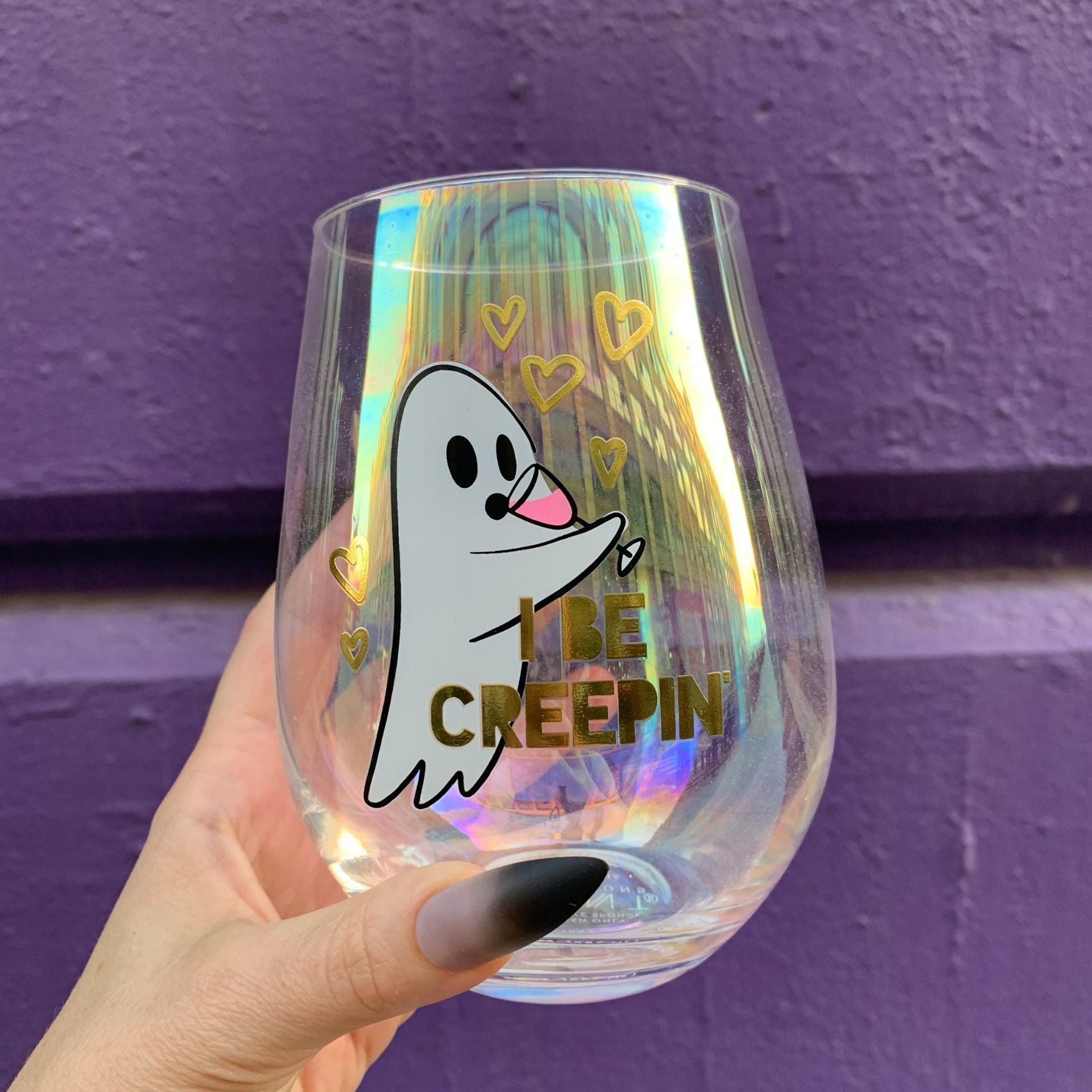 Ghost "I Be Creepin" Jumbo Stemless Wine Glass in Iridescent | 30 Oz. | Holds an Entire Bottle of Wine by The Bullish Store