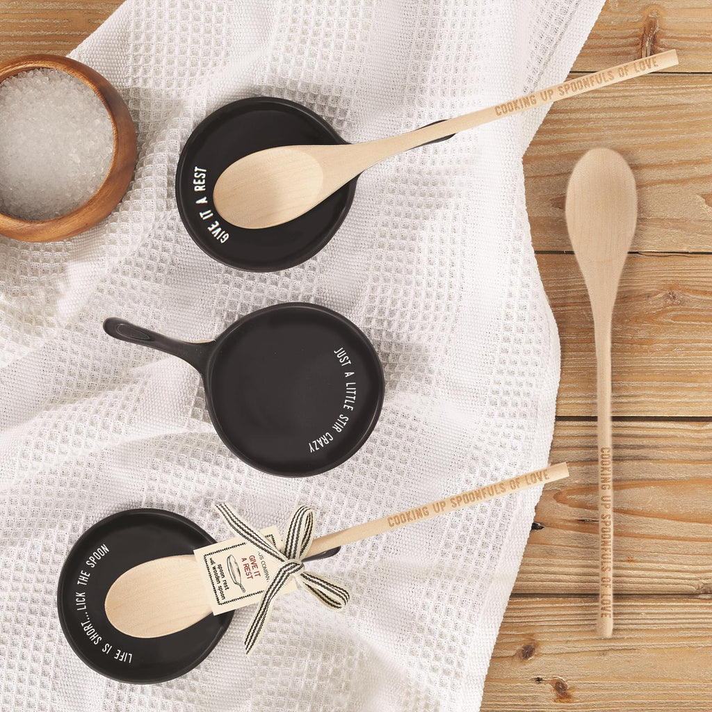 Giftable Wooden Spoon and Cast Iron Spoon Rest Set with Cute Sayings by The Bullish Store