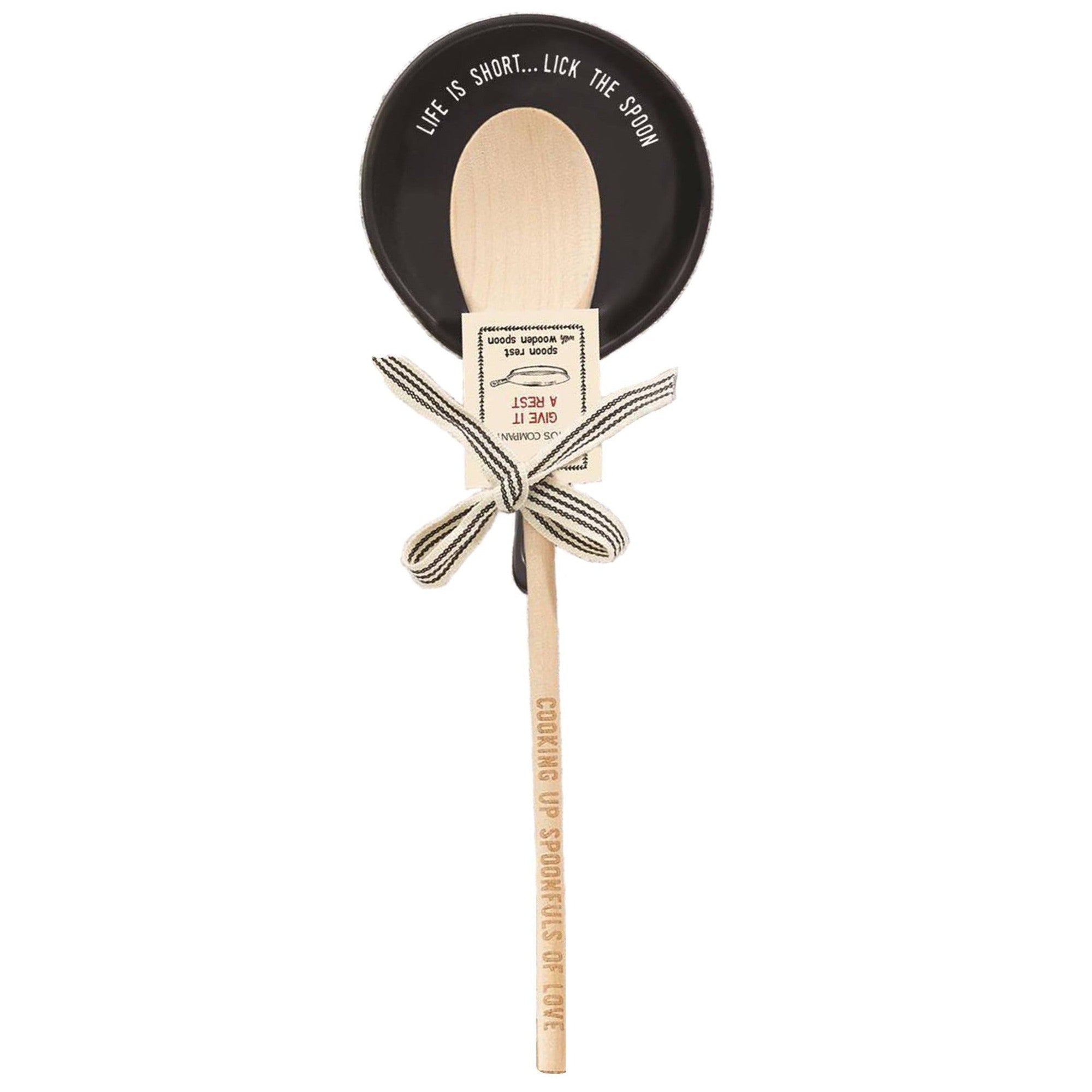 Giftable Wooden Spoon and Cast Iron Spoon Rest Set with Cute Sayings by The Bullish Store