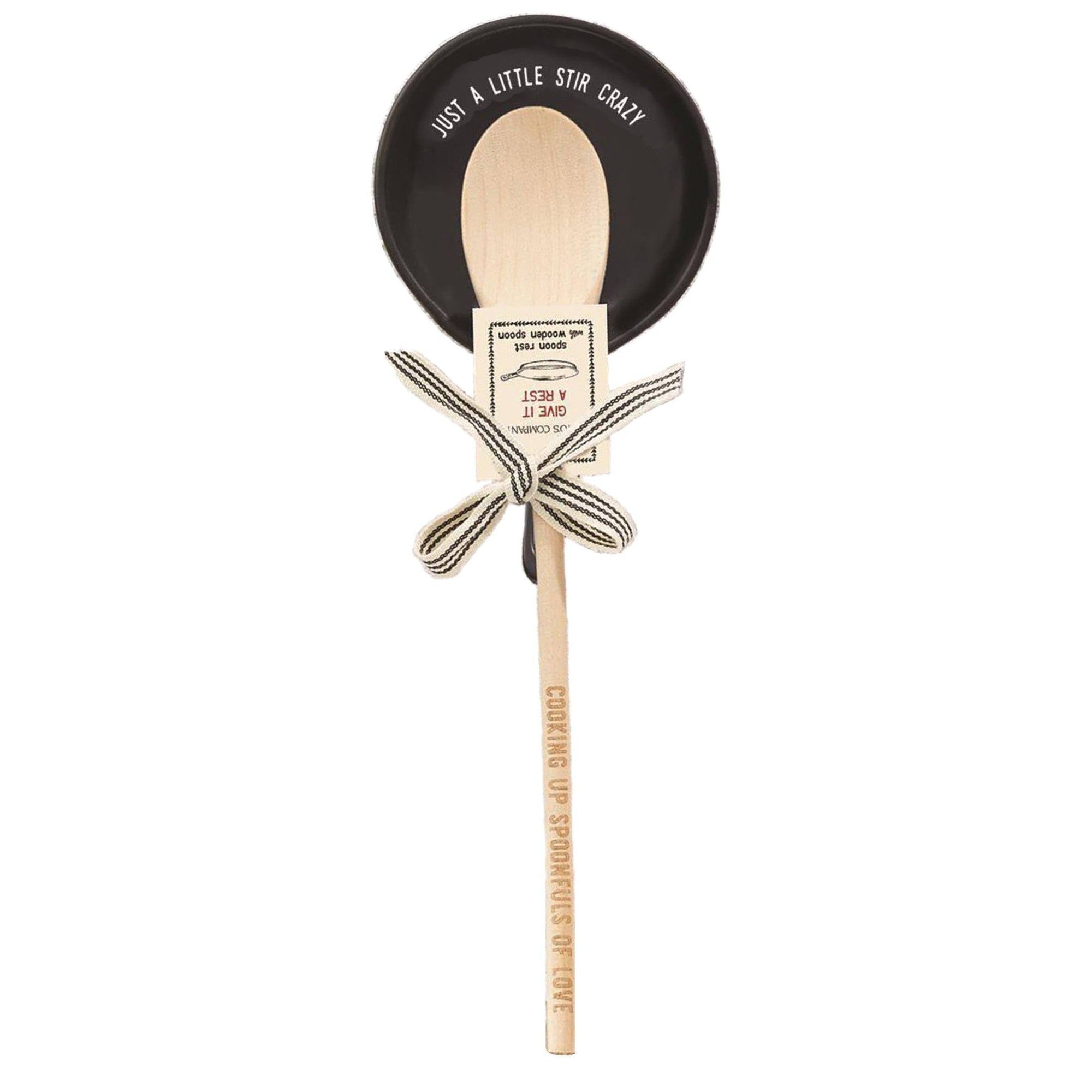 Giftable Wooden Spoon and Cast Iron Spoon Rest Set with Cute Sayings by The Bullish Store