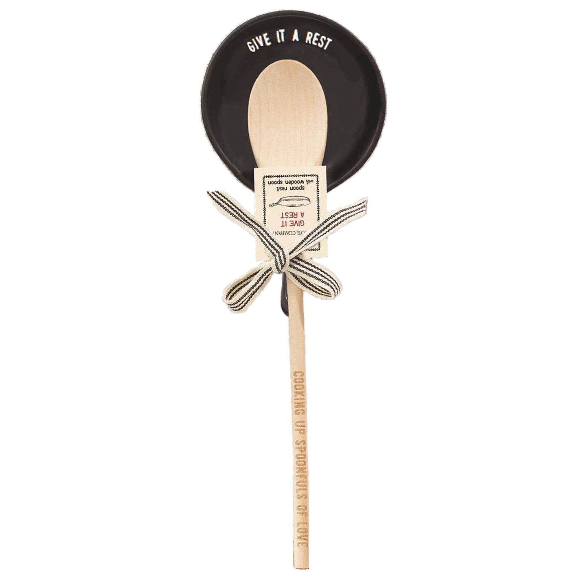 Giftable Wooden Spoon and Cast Iron Spoon Rest Set with Cute Sayings by The Bullish Store