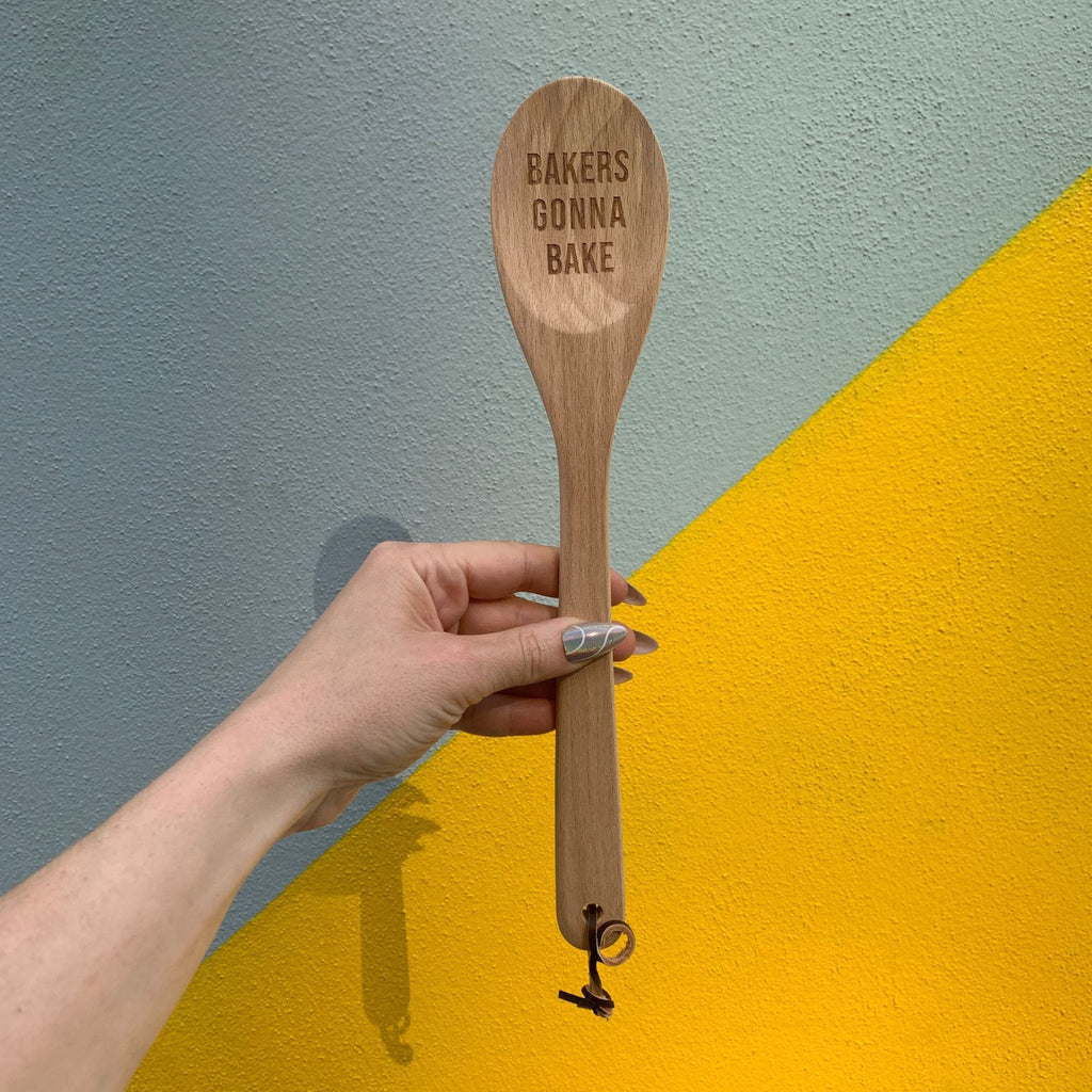 Bakers Gonna Bake Cooking Spoon | Wooden Kitchen Utensil in Canvas Gift Bag by The Bullish Store