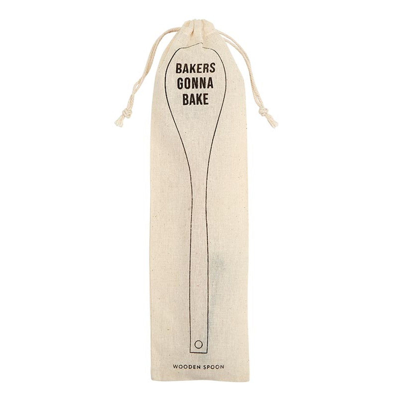 Bakers Gonna Bake Cooking Spoon | Wooden Kitchen Utensil in Canvas Gift Bag by The Bullish Store