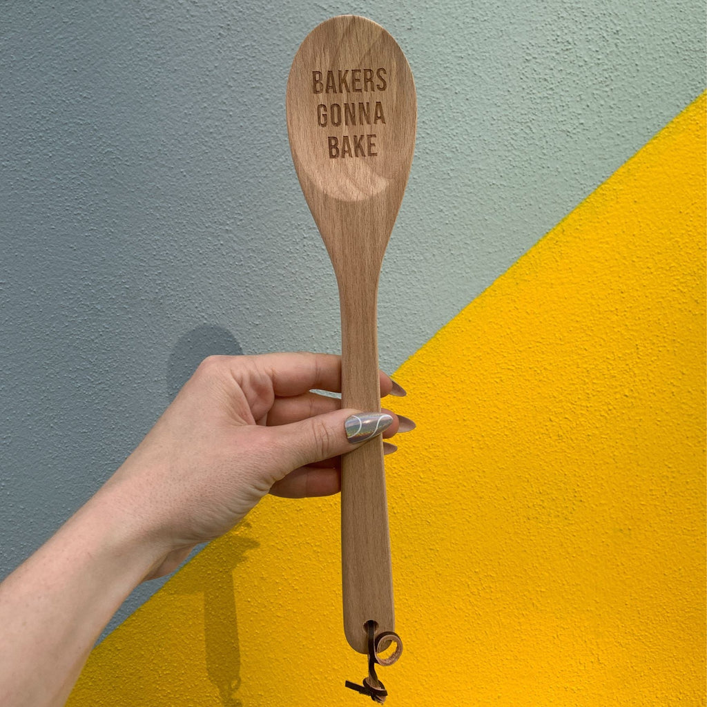 Bakers Gonna Bake Cooking Spoon | Wooden Kitchen Utensil in Canvas Gift Bag by The Bullish Store