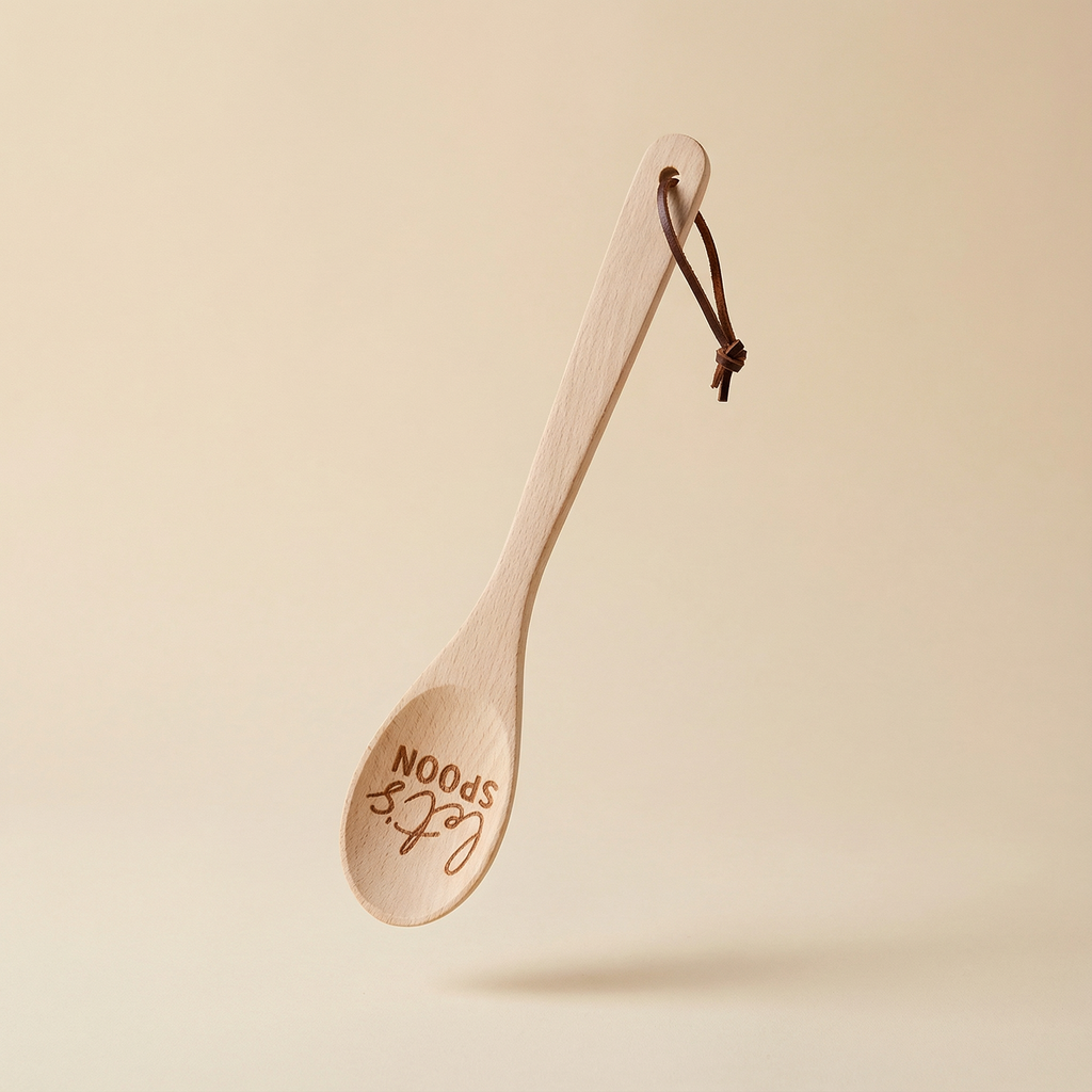 Let's Spoon Wooden Cooking Spoon | Beech Wood Kitchen Utensil in Canvas Gift Bag by The Bullish Store