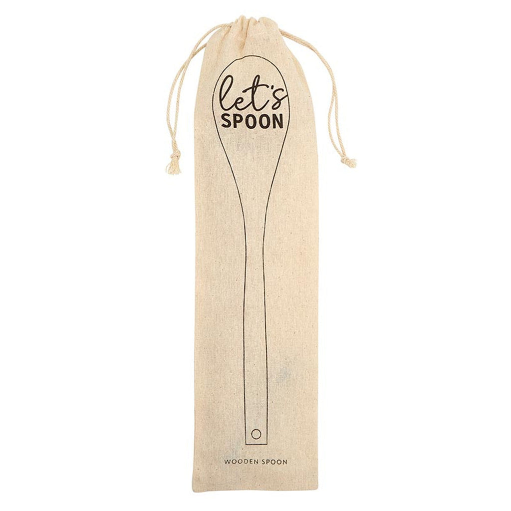 Let's Spoon Wooden Cooking Spoon | Beech Wood Kitchen Utensil in Canvas Gift Bag by The Bullish Store